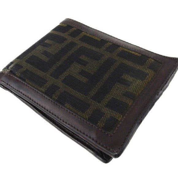 Authentic FENDI Two-folded wallet Zucca beige canvas ~ leather Auth used - Picture 4 of 9